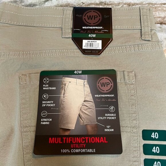 WeatherProof Shorts NWT Men’s Size 40W Multifunctional Ripstop Utility Khaki - Picture 4 of 8